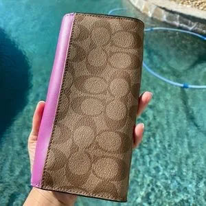 NWT COACH Signature PVC Leather Slim Envelope Wallet F54022 Khaki Hyacinth